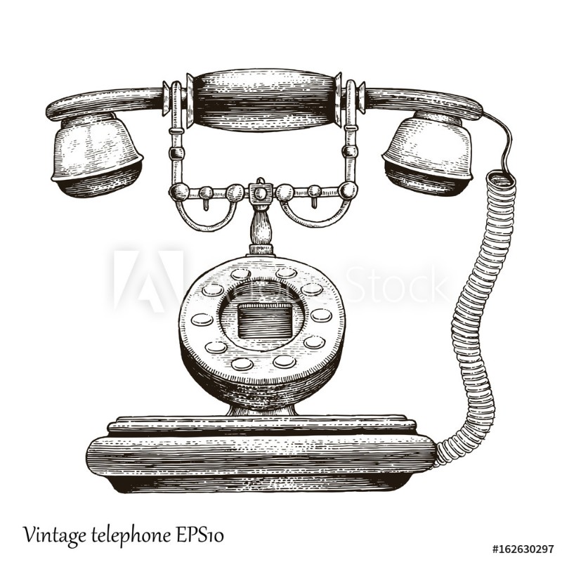 Bild på Vintage telephone hand drawing engraving styleRetro phone Initial communication device